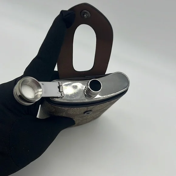 Coach NWT Flask In Signature Canvas Gunmetal/Khaki - Picture 6 of 10